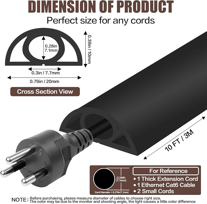 Floor Cord Cover Self Adhesive Cord Hider, 10FT Cable Management, Extension