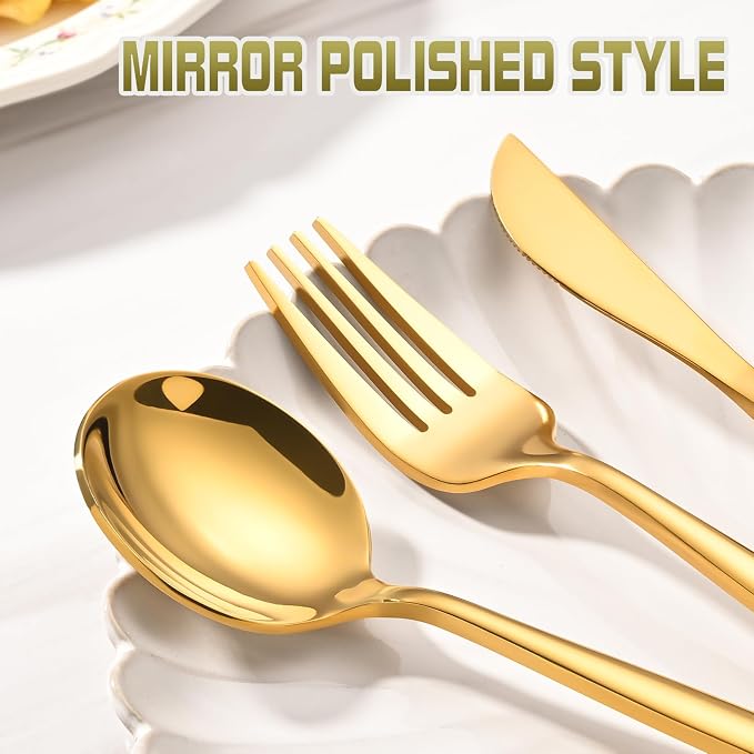 60-Piece Gold Silverware Set for 20, Food Grade Stainless Steel Flatware Set