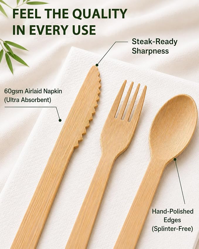Pre Rolled Bamboo Silverware Set