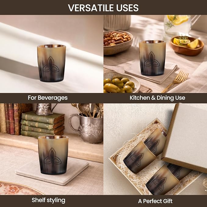 Handicrafts Home Viking Horn Shot Glasses Set of 4, Handmade Natural Ox Horn
