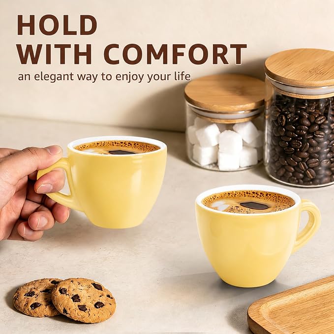 Pilnocok Ceramic Espresso Cups Set of 2, 2.5 oz Yellow Small Coffee Mugs |