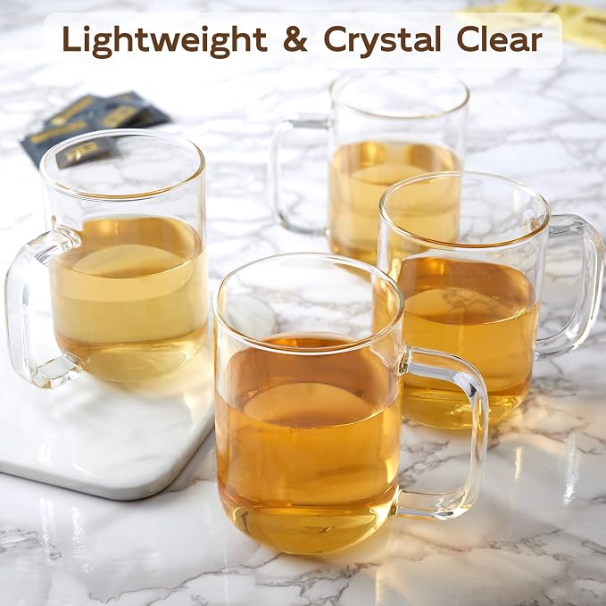 Glass Coffee Mugs, 24 oz Ice coffee cups, Large Clear Tea Cups Set of 4