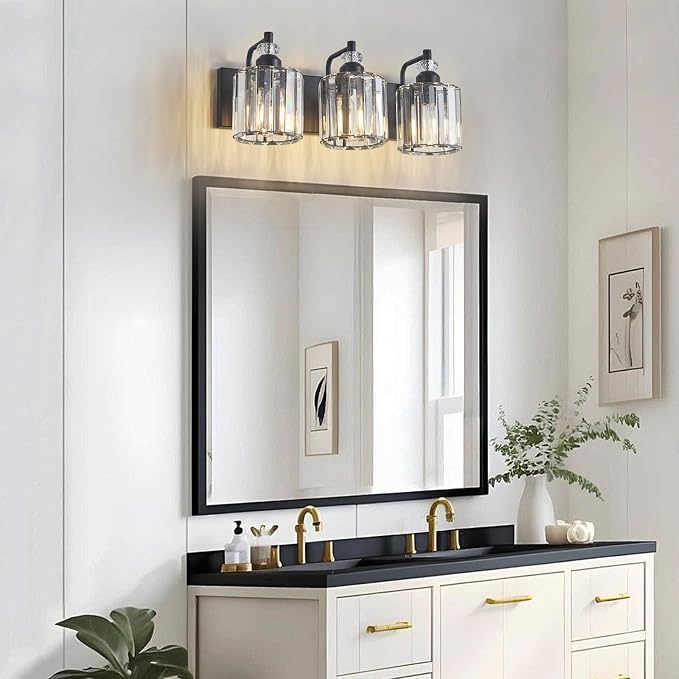 3-Light Black Bathroom Light Fixtures Over Mirror Modern Vanity Lights