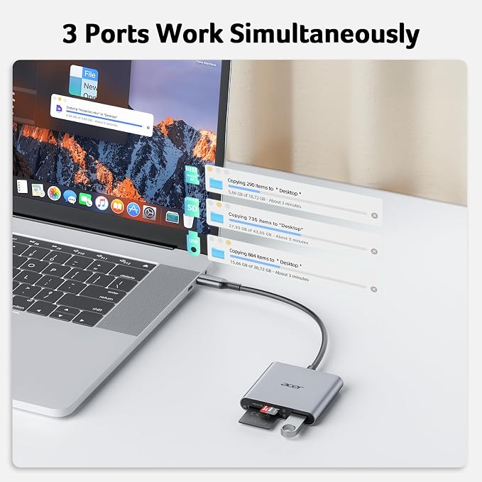 Acer SD Card Reader USB C, 3 in 1 Memory Card Reader