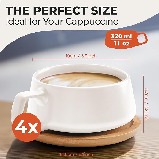 MIAMIO - Cappuccino Cup Set of 4, Wide - Luxe | Ceramic cappuccino cups and