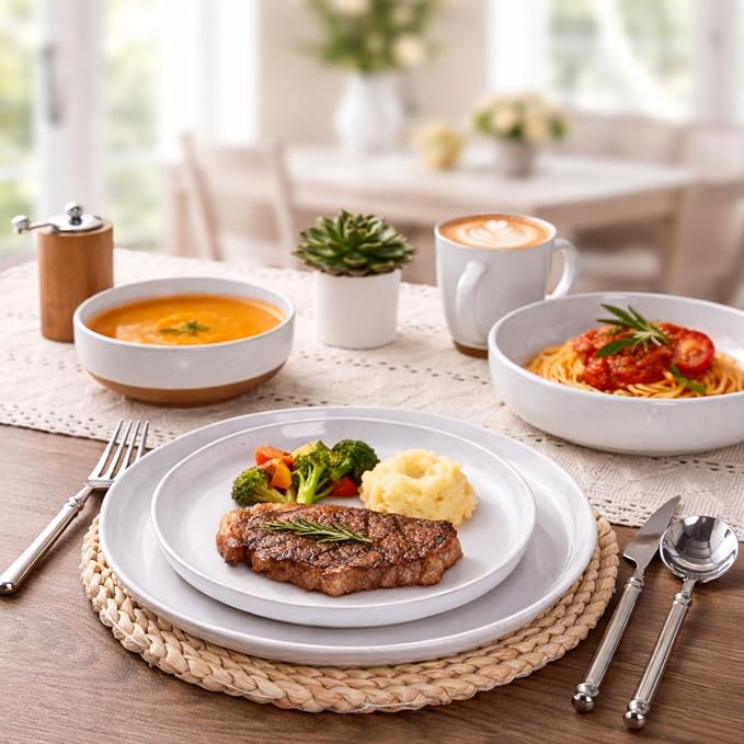 AmorArc Dinnerware Sets for 4, 16 Pieces Ceramic Plates and Bowls Set | Scratch