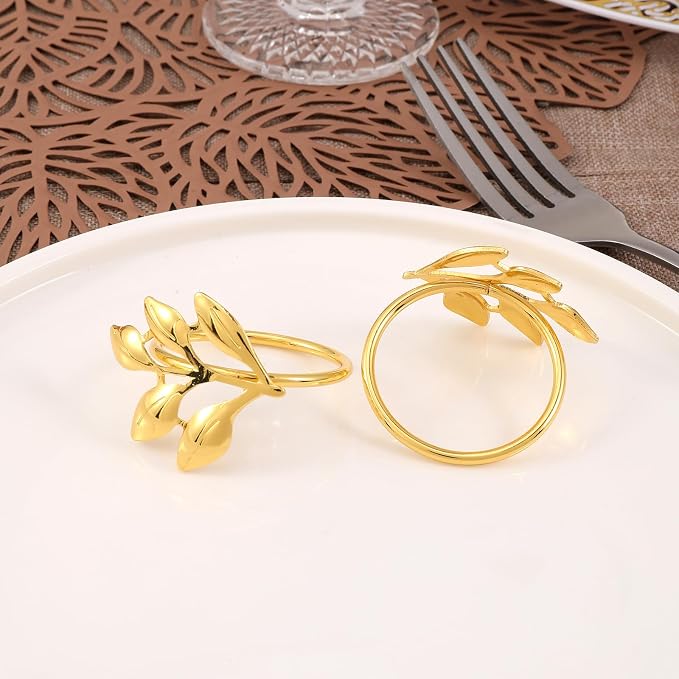 14K Gold Napkin Rings Set of 12, Metal Gold Napkins Rings Holder Buckles