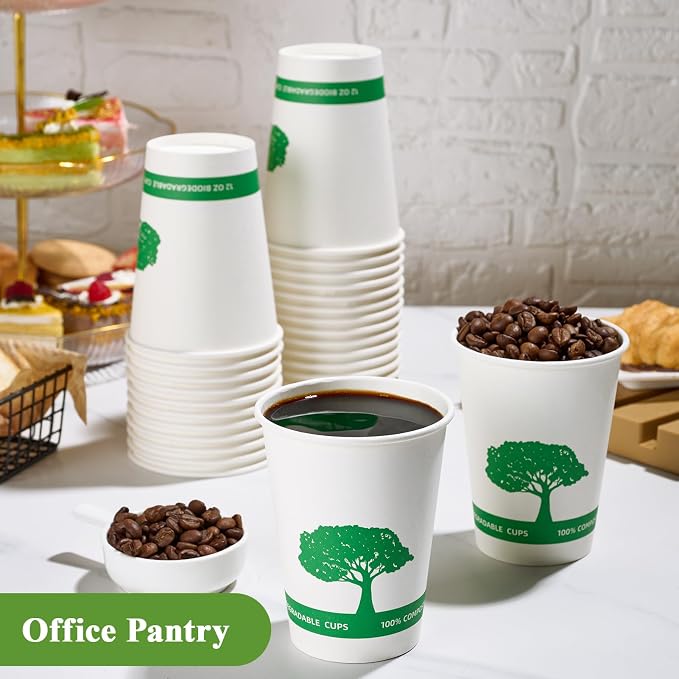 Vplus 270 Pack Compostable Paper Cups, 12 oz Paper Coffee Cups | Biodegradable