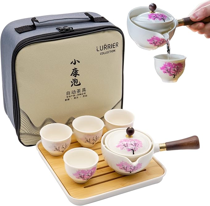 LURRIER Porcelain Chinese Gongfu Tea Set, Portable Teapot Set
