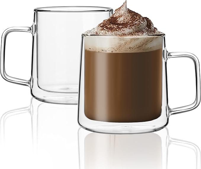 CNGLASS 12oz Glass Coffee Mugs, Double Wall Insulated Glass Cups
