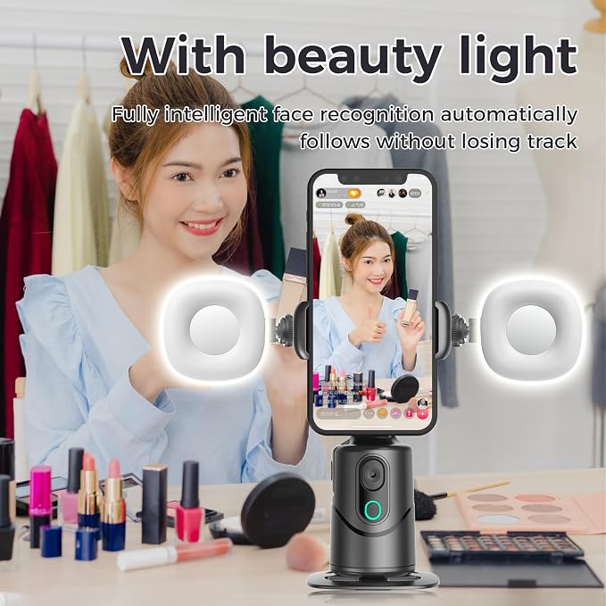Auto Face Tracking Phone Holder, No App Required, 360° Rotation Phone Camera