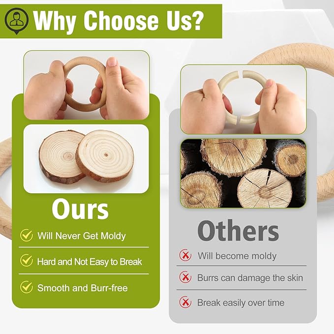 FoDau770 5pcs Natural Beech Wooden Rings, Unfinished Solid Wood Rings Heavy