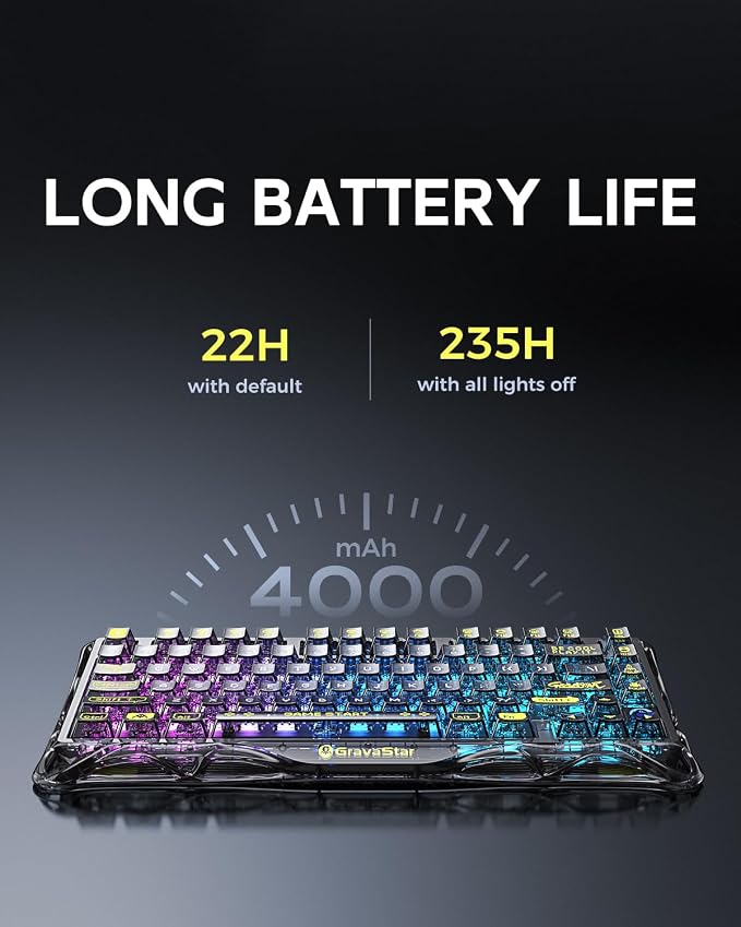 GravaStar Mercury K1 Lite 75% Gaming Keyboard, 2.4GHz/BT/Wired Tri-Mode