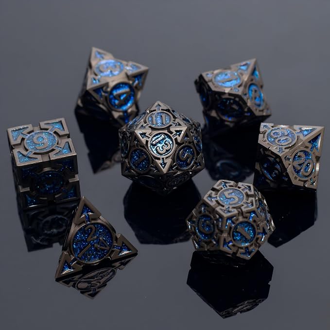 Blue Black Nickel Finish Heavy Metal DND Dice Set