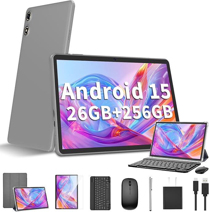 Android 15 Tablet 10 Inch, 26GB RAM+256GB ROM/2TB Expandable Tablet, 2 in 1