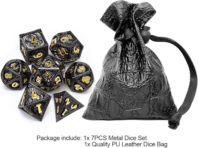 Haxtec Metal DND Dice Set Black Gold Metal D&D Dice