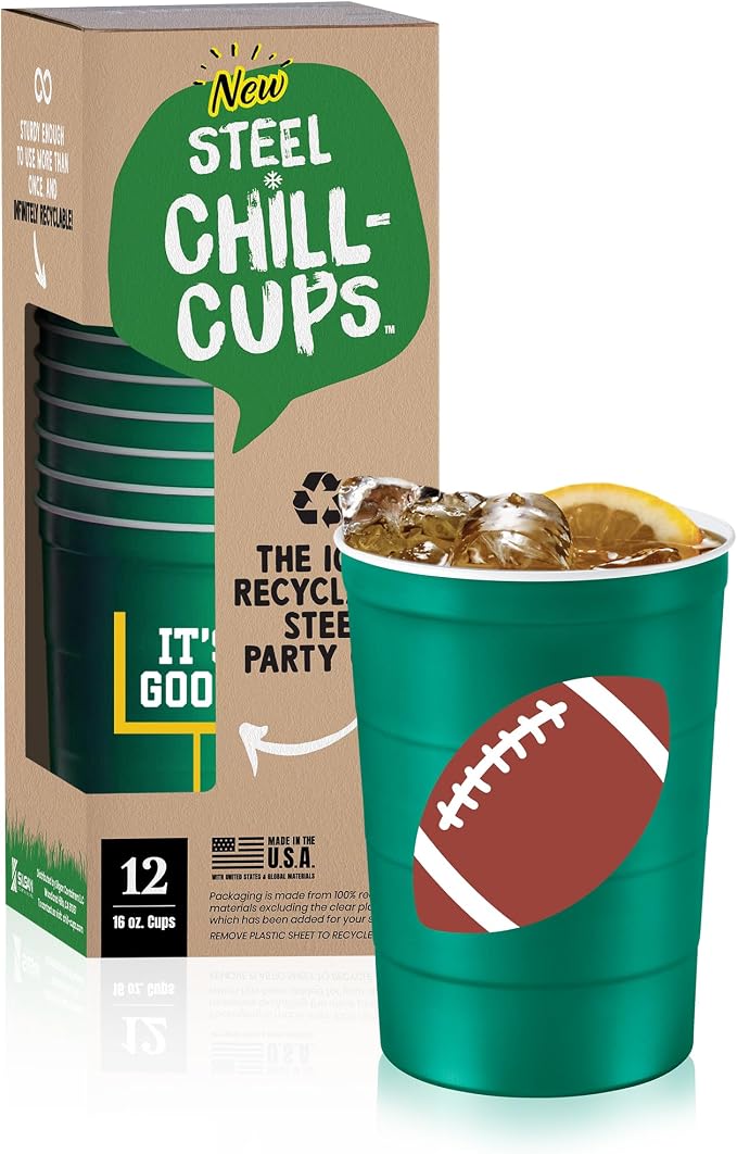 Steel Chill Cups 16 oz. Reusable Party Cups, 100% recyclable