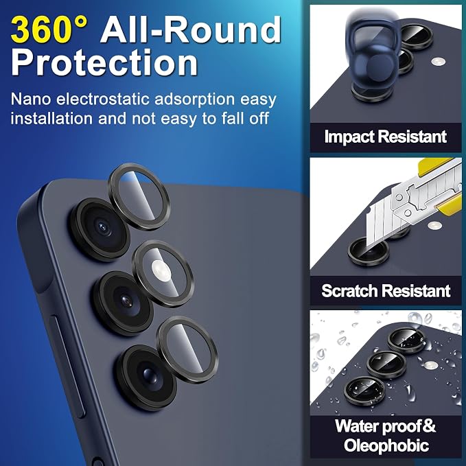 for Samsung Galaxy A35 5G Camera Lens Protector, Individual Metal Ring Tempered