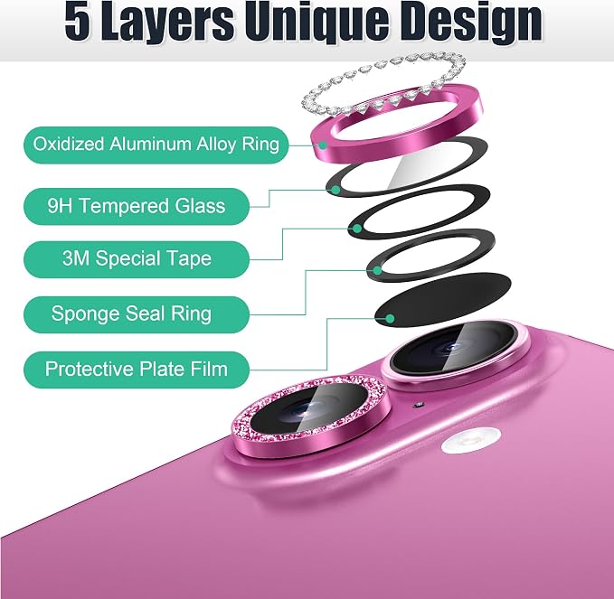 AGVEE 3+3 6 Pack for iPhone 16 6.1" / 16 Plus 6.7" Camera Lens Cover Protector