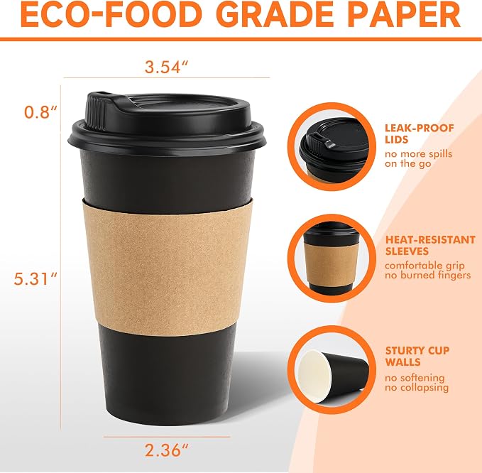 METAPRINT 50 Pack 16 oz Disposable Coffee Cups