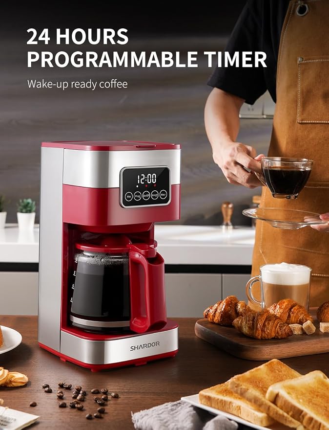 SHARDOR 10-Cup Programmable Coffee Maker, Regular & Strong Brew Drip Coffee