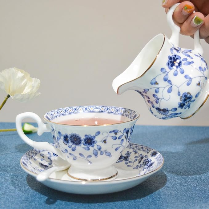 Bone China Tea Set, 21-Pieces Porcelain Tea Set