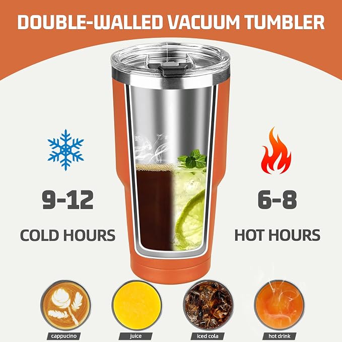 30 oz Tumbler with Lids and Straws, Stainless Steel Insulated Coffee Tumbler