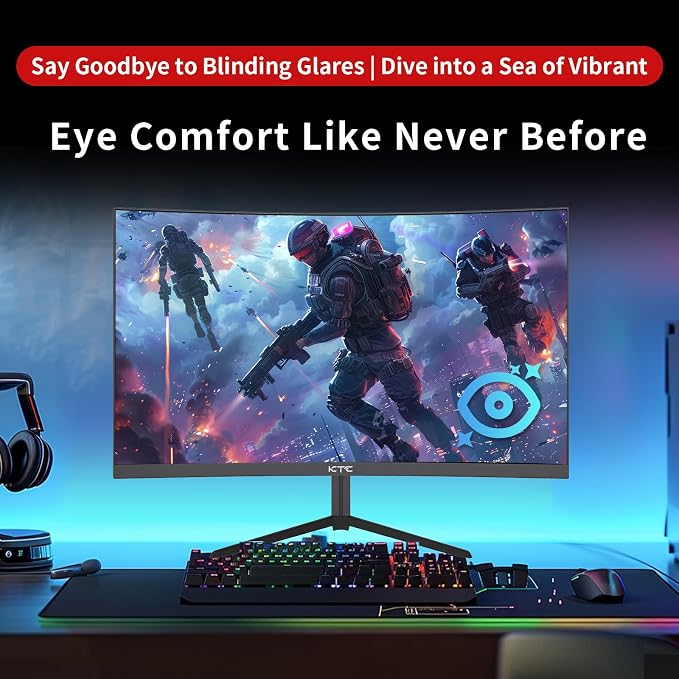 KTC 24 inch 1500R Curved Gaming Monitor 165Hz 1ms FHD 1080p VA Tilt Adaptive