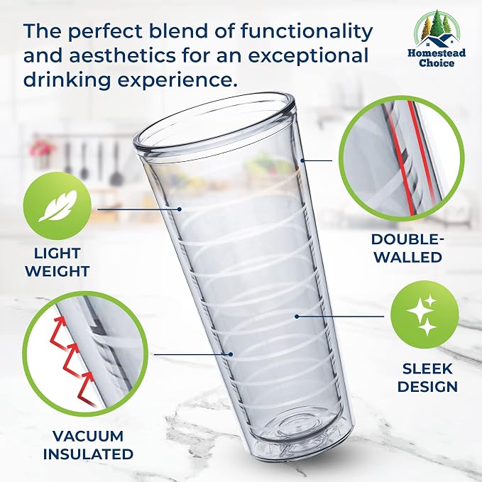 Homestead Choice Insulated Drinking Glasses 22oz 4-pack