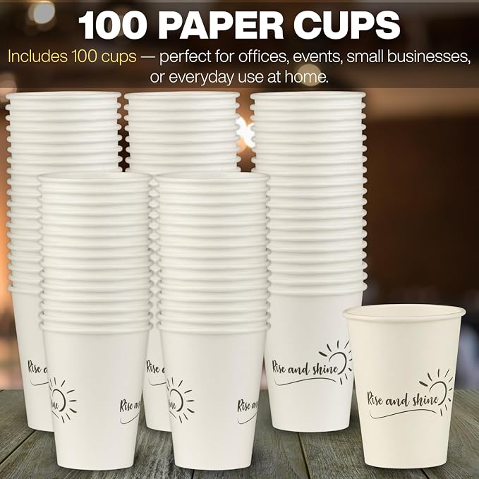 Disposable Coffee Cups, To Go Paper Hot Cups, Rise and Shine Design