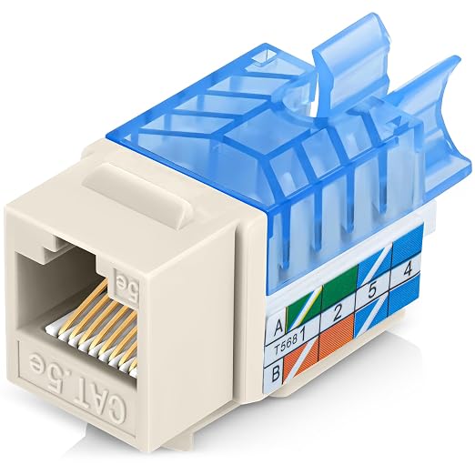 Everest 45° Angled RJ45 Cat5e Keystone Jacks 50-Pack in Light Almond