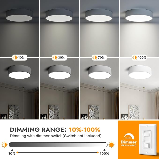 Dimmable LED White Flush Mount Ceiling Light Fixture