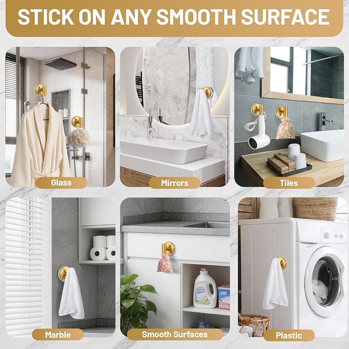 Large Suction Cup Hooks, Heavy Duty 15lb Holds Towel & Robe, No-Drill Shower