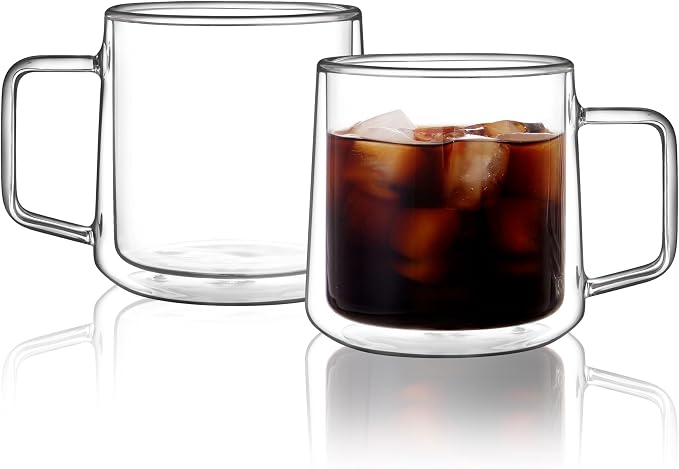 CNGLASS 15oz Double Walled Glass Coffee Mugs, Large Insulated Glass Mugs