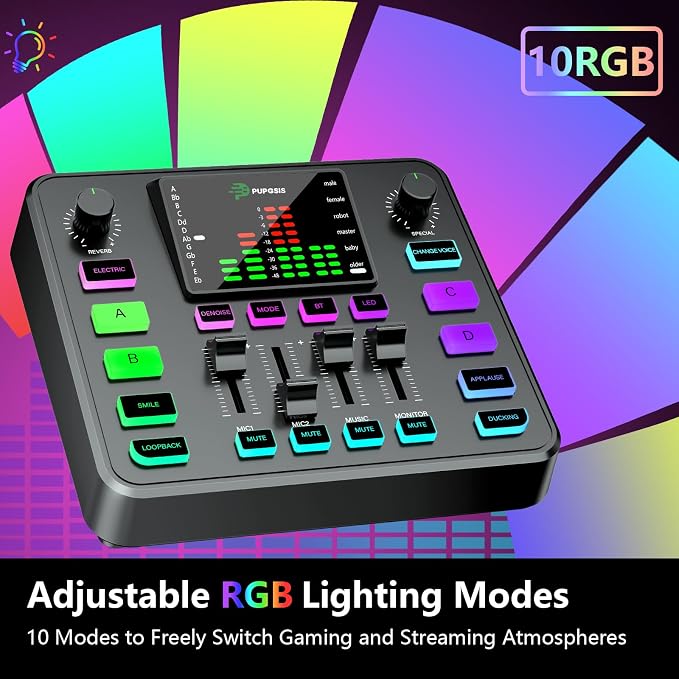 Pupgsis Gaming Audio Mixer, Audio Interface, Sound Board