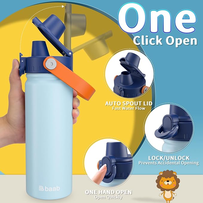 baab 18oz Kids Insulated Water Bottle 18/8 Stainless Steel Kids Cup 2 Pack |