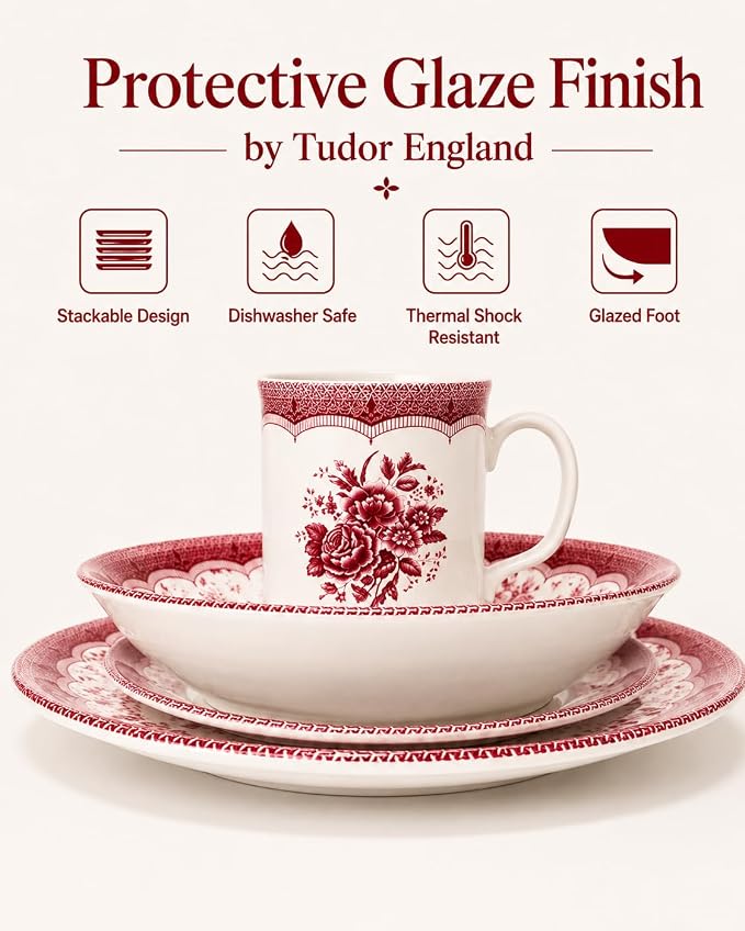 TUDOR ROYAL 24-Piece Porcelain Round Dinnerware Set, Service