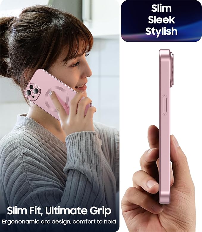 Magnetic for iPhone 15 Case Slim Soft Silicone Bumper Shockproof Metallic Shine