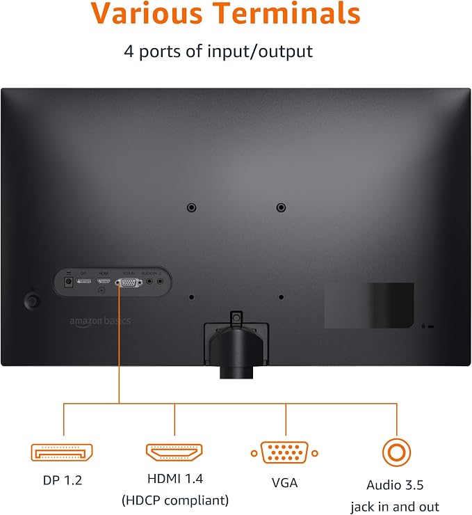 Amazon Basics 24 in Monitor, FHD 1080P, Max 100Hz, VESA Compatible, Built-in
