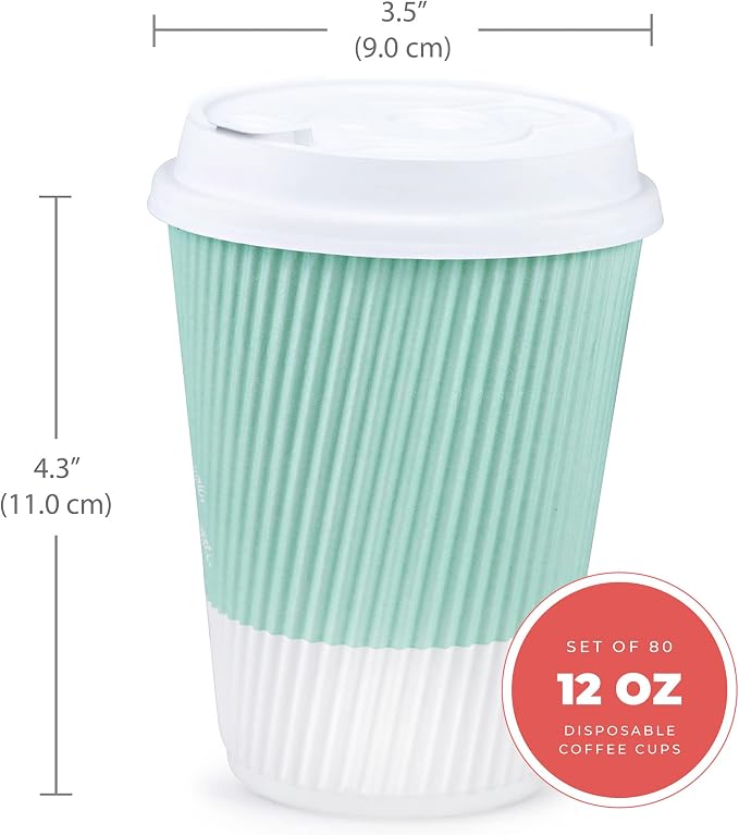 Disposable Coffee Cups With Lids - 12 oz Paper To Go Coffee Cups With