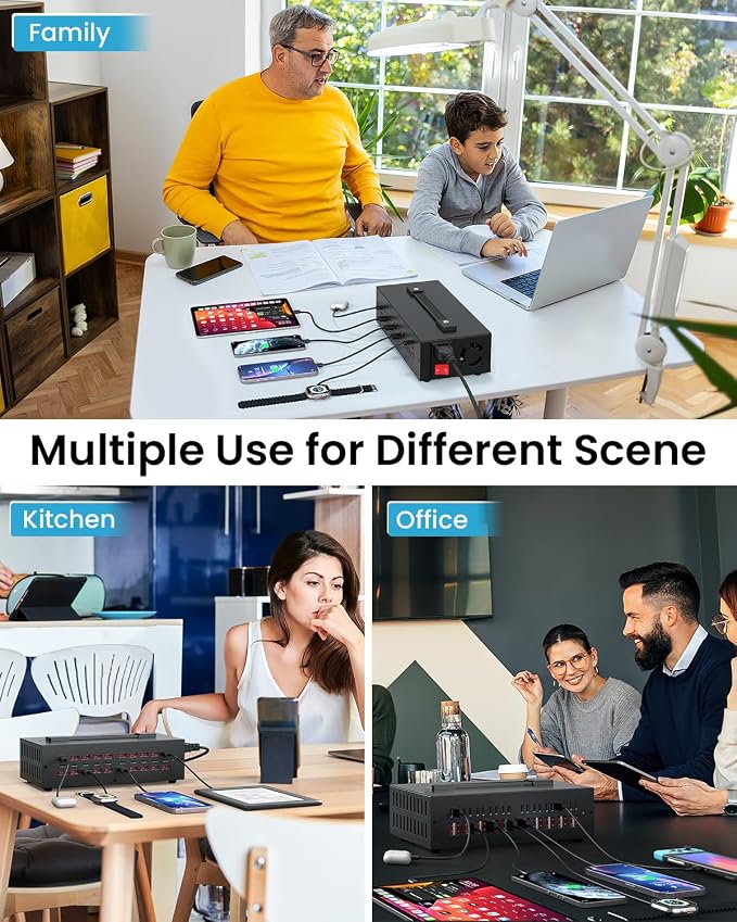 200W USB~c Charging Station, 20 Port USB Charger Block, Fast Charging Station