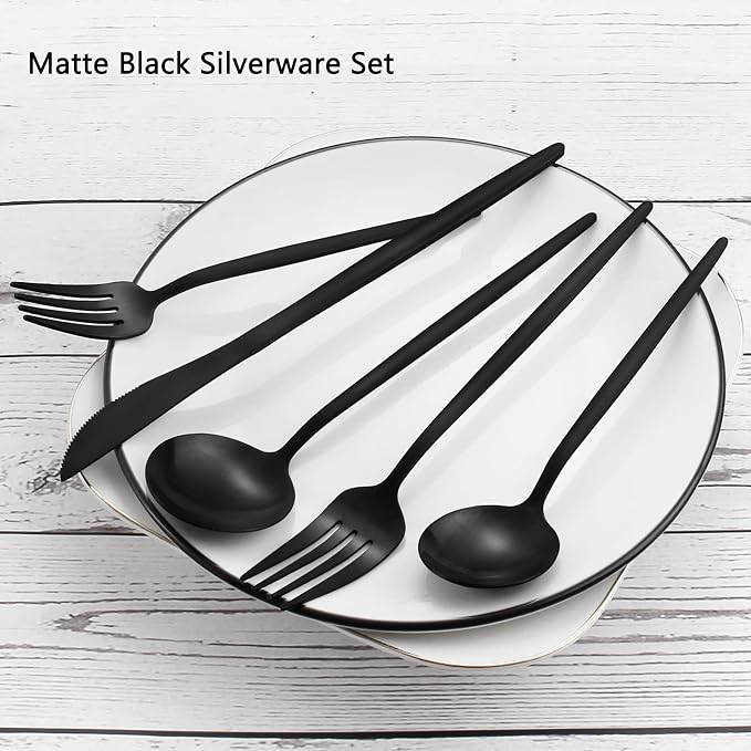 Matte Black Silverware Set, VANVRO 40-Piece Stainless Steel Flatware Set