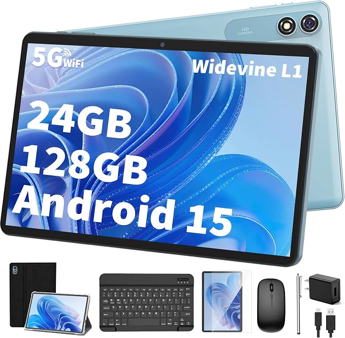 Android Tablet with Keyboard, 10 inch Android 15 tablet, 24GB RAM 128GB ROM