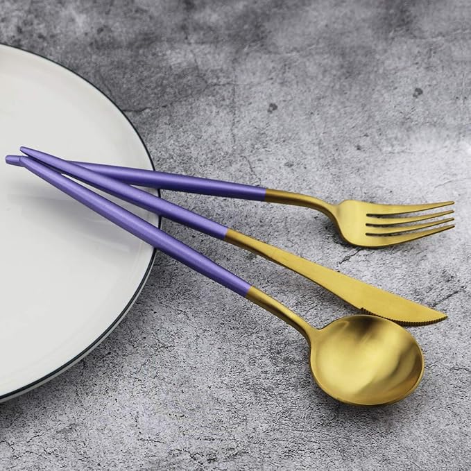 5-Piece Matte Gold Silverware Set, 18/10 Stainless Steel Satin Finish Flatware