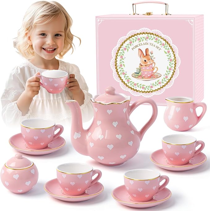 TUZT Tea Party Set for Little Girls Ages 3-8, Princess Tea Time Toy Includes