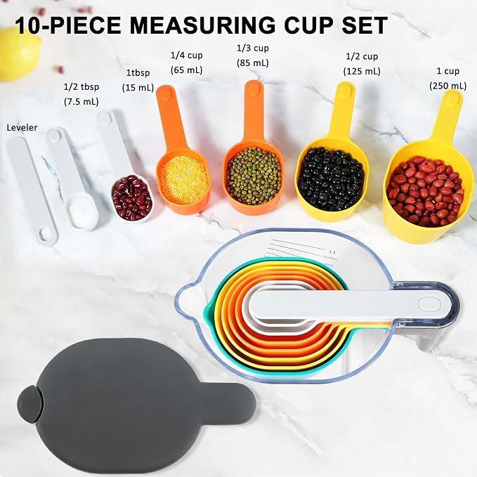 Stackable 10-Piece Measuring Cups and Spoons Set