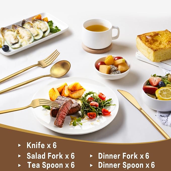 30-Piece Gold Silverware Set, Flatware Set