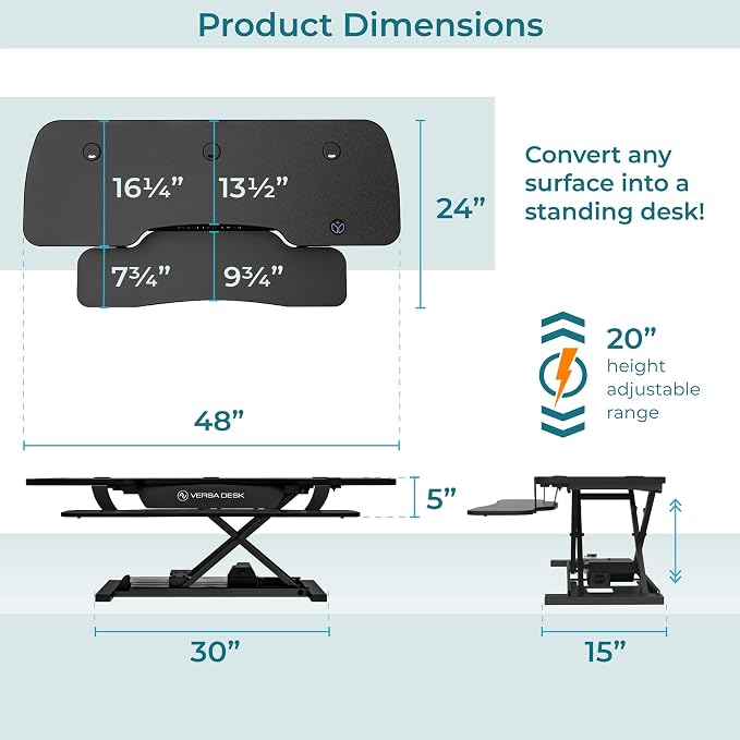 VERSADESK® PowerPro™ 48” x 24” Extra Wide Electric Sit-to-Stand Desk Converter