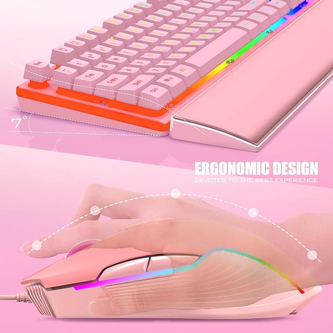 RedThunder K10 Wired Gaming Keyboard and Mouse and Wrist Rest Combo, RGB Backlit