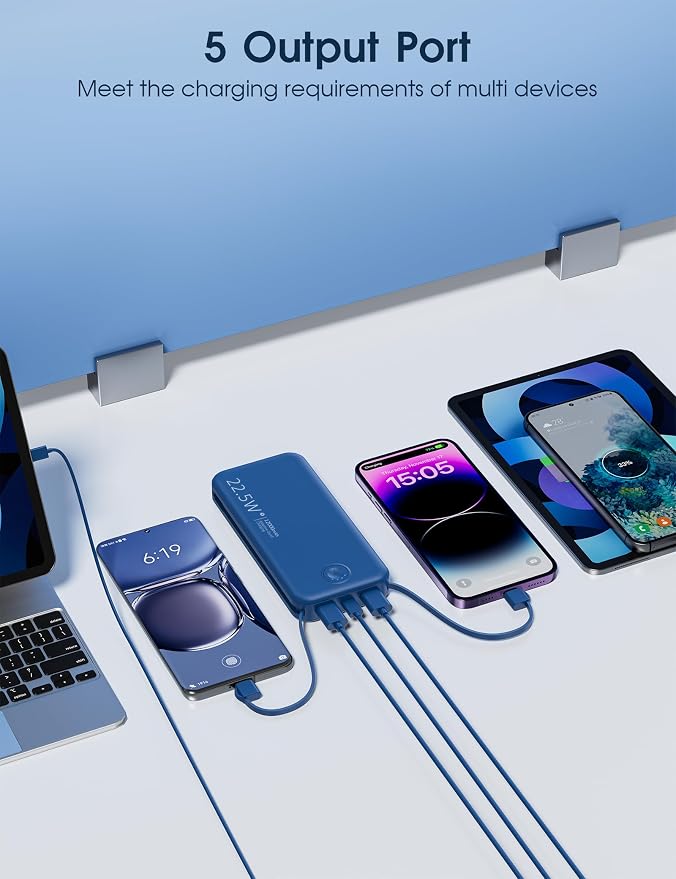 Portable Charger with Built in Cable and AC Wall Plug, USB C Power Bank
